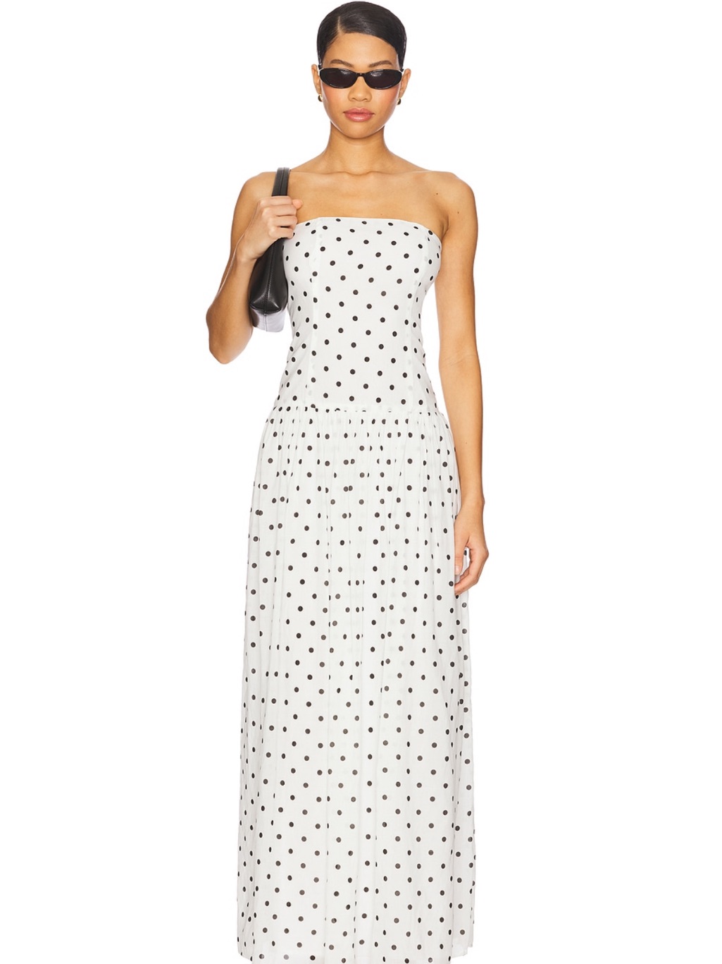 Polka Dot Strapless Maxi Dress In White And Black